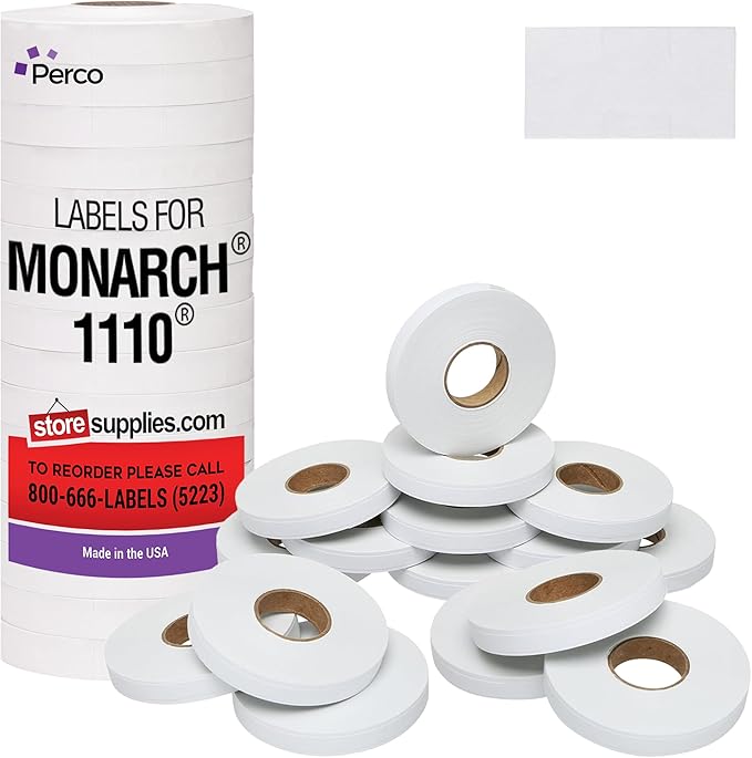 White Pricing Labels for Monarch 1110 Price Gun – Sixteen Rolls, 17,000 Price Marking Labels