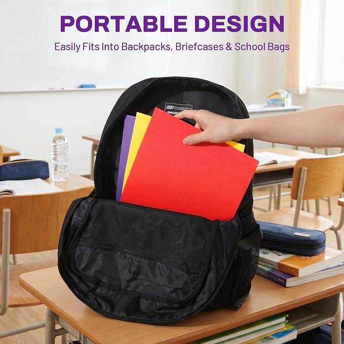 SUNEE Folders with Pockets, 50 Pack File Folders with Business Card Slot, Textured Paper, Fit Letter Size Paper, Paper File Folder for School Office Home Business, Purple