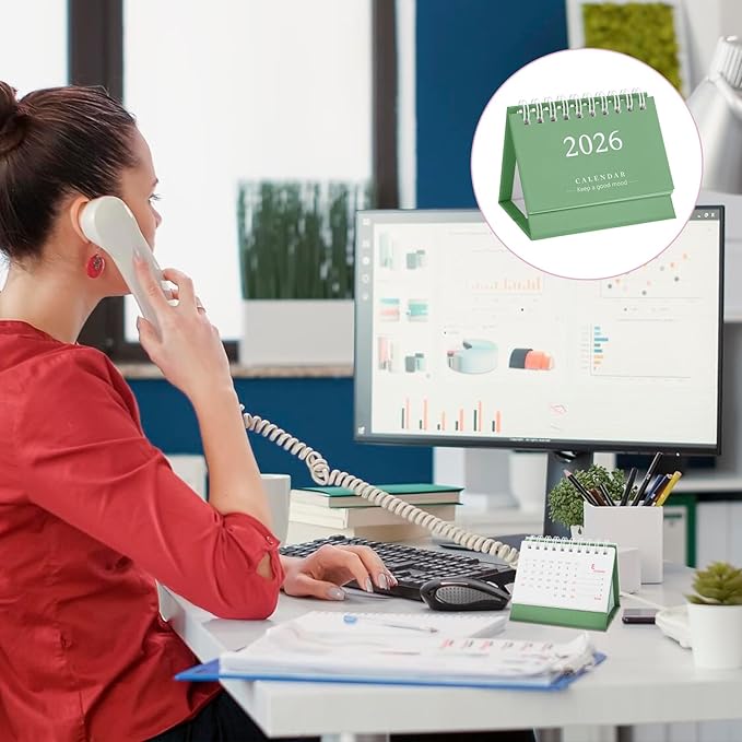 Tyqour Small Desk Calendar 2026 Mini Desk Calendar Cute Standing Flip Desktop Calendar 2026 Metal Ring Binding, Compact Size for Home Office School (Green)