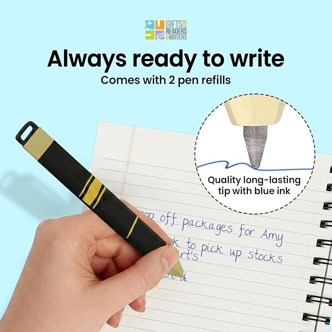 Gifts for Readers & Writers Pen Bookmark, Page Marker & Flat Writing Pen for Journal Notebook & Planner, Penmark Reading Accessory for Making Book Annotations, Black & Gold