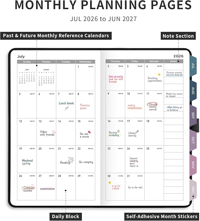 AHGXG Pocket Calendar 2026-2027, July 2026 - June 2027, Academic Planner, Weekly and Monthly, Small Size for Purse, Hardcover, 12-Month Tabs, for Women, School, 3.9"X 6.7" (Black)