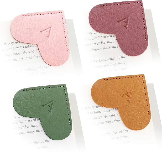 Personalized Initial Leather Heart Bookmark,Cute Corner Page Marker,Reading Accessories for Teachers Students Kids Book Lovers Women Gift,for School Office Home Supplies (A(4 Pcs))