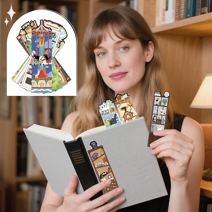 Wxiben Cat Bookshelf Bookmarks Gifts - 90 Pcs Cartoon Cats World Paper Bookmarks Book Marks Page Marker Clip Gift for Women Men Teachers Office Book Cat Lovers Bookish Reading Accessory