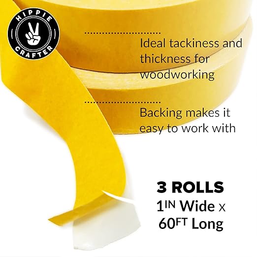 HIPPIE CRAFTER 3 Pack Double Sided Tape for Woodworking, 1 Inch Wide Heavy Duty Woodworking Tape for CNC Machines and Routing Templates, 60 Feet Each,180ft Total