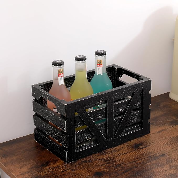 Storage Crates Nesting Wooden Boxes 3 Pack,Wood Storage Crates with Handles,Rustic Farmhouse Crates,Wooden Storage Container for Display