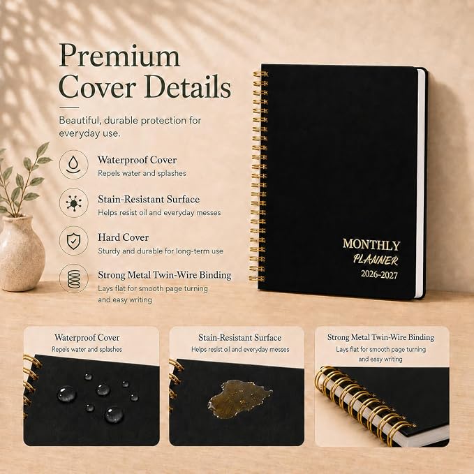 2026-2027 Monthly Planner - Jan.2026 - Dec. 2027, 2 Year Calendar 2026-2027 Monthly Planner, 7.5" x 10", 24 Months Calendar Planner with Note Pages, Twin-wire Binding, for Office, School Home Planning - Black