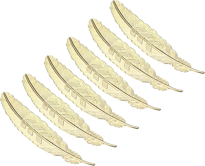 PATIKIL Metal Feather Bookmarks, 6 Pack Book Marks Page Markers Birthday Appreciation Gift for Women Teacher Reader Book Lovers, Light Gold