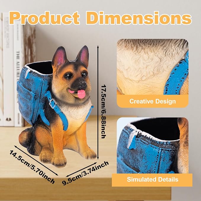 Upriver German Shepherd Pen Holder for Desk, Cute Dog Resin Pencil Holder Pen Cup, Unique Desk Decor Accessories for Home Office School, Gifts for Dog Lovers