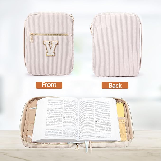 Bible Cover for Women, Initial Personalized Bible Gift - Bible Case for Men - Bible Holder - Bible Bag - Bible Carrier - Bible Carrying Case with Pockets for Bible Study Suppliers, Bible Accessories