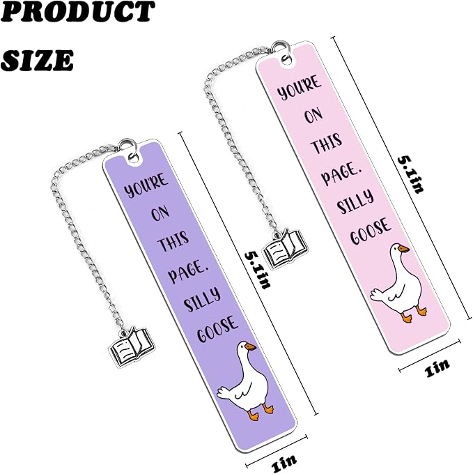 2Pcs Funny Bookmarks for Women Men Metal Book Marker Bulk Tassels Silly Goose Bookmark Cute Bookmarks Pink Purple Personalized Book Accessories Funny Gifts for Book Lovers Coworker Reader Adults