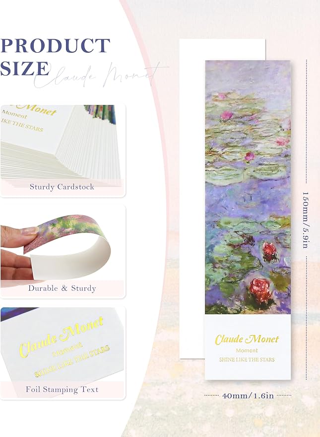 30 Pcs Paper Bookmarks, Oil Painting Bookmark Bulk for Book Lovers, Aesthetic Bookmarks Set for Women Men (Monet)