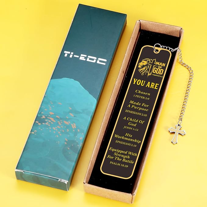 Christian Bookmark for Men, Inspirational Lion Bible Verse Bookmark with Cross Pendant, Religious Scripture Verse Bookmarks for Man Accessories Church Fathers Day Baptism Easter for Pastor Men