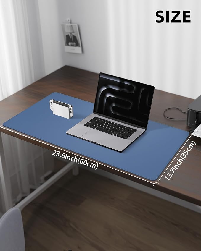 AFIING Desk Pad Protector 23.6" x 13.7" - Non-Slip Waterproof PU Leather Desk Mat for Mouse, Keyboard, Laptop, Office and Home Workspace (Blue Grey)