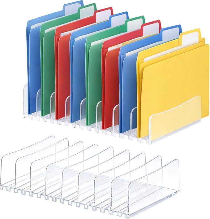 2 Pcs Acrylic Adjustable File Organizer,9 Slots Desktop File Sorter Organizer,Paper Organizer for Desk,Workspace Organizers for Office,Home,School