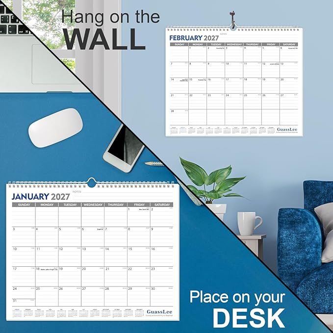 GuassLee 2026-2027 Wall Calendar - 19 Months Hanging Calendar from Jun. 2026 to Dec. 2027, 14" x 11.5", with Notes for Easy Planning School Home Office