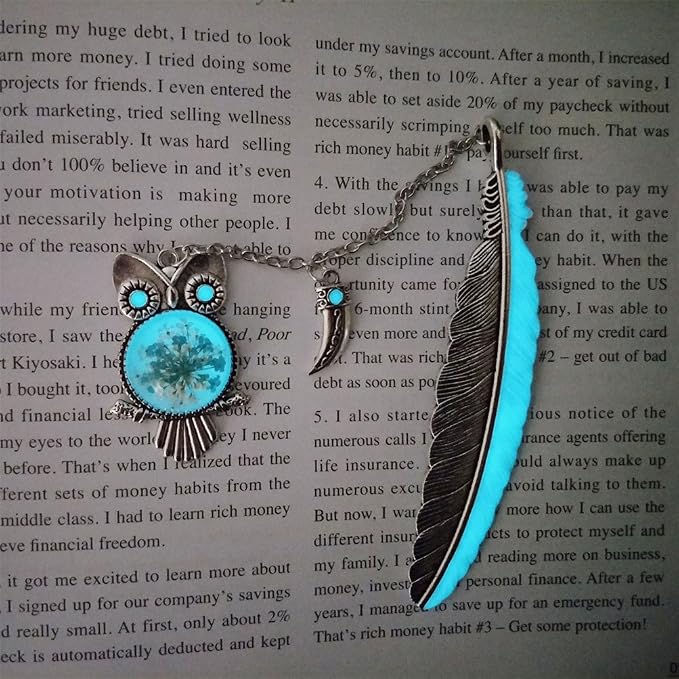 Luminous Bookmark, Retro Glow in The Dark Reading Bookmarks for Women Men Lovers,Book Markers with Pendant Holiday Gifts