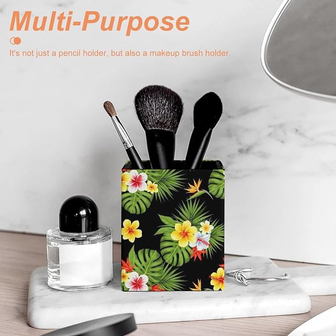 Fashion Pencil Pen Holder Cup, Waterproof Office Supplies, Waterproof Multifunctional Office Supplies Tropical Hawaiian Flowers