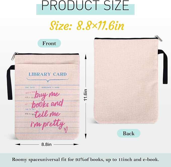 Buy Me Books and Tell Me I'm Pretty Book Sleeve for Book Lovers, Paperback Sleeve for Librarian Lovers Bookish Group Club Gifts for Women, Book Cover with Zipper and Handle for Paperbacks 9 x 12 Inch