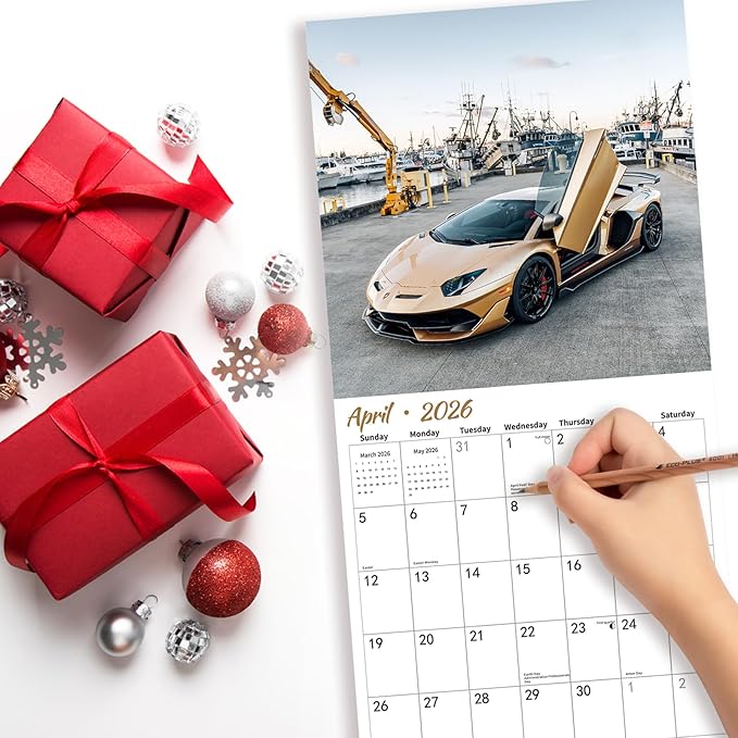 2026 Wall Calendar Supercar, 14 Months Hangable Wall Calendars, 12" x 24" (Open), Thick Glossy Paper, Organizing & Planning