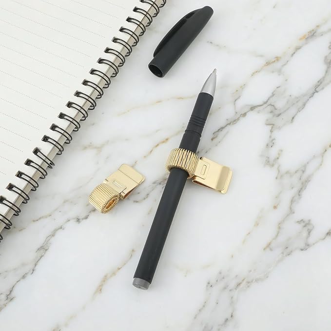2 Pcs Pen Holder Clip, Metal Pen Clip Holder Metal Pencil Holders Clips Adjustable Loop Pencil Organizer with Spring Loop for Notebook Clipboard Home School Office