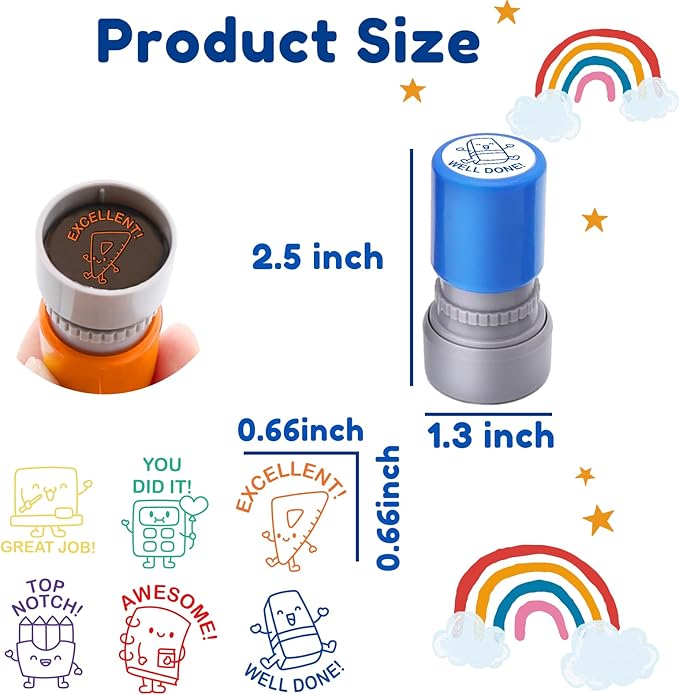 6-Piece Set of Teacher Stamps - Stationery Cute Motivational Scoring for Grading Teacher Stamp Self Inking Stamp Behavior Stamps for Teachers Grading (Regular)
