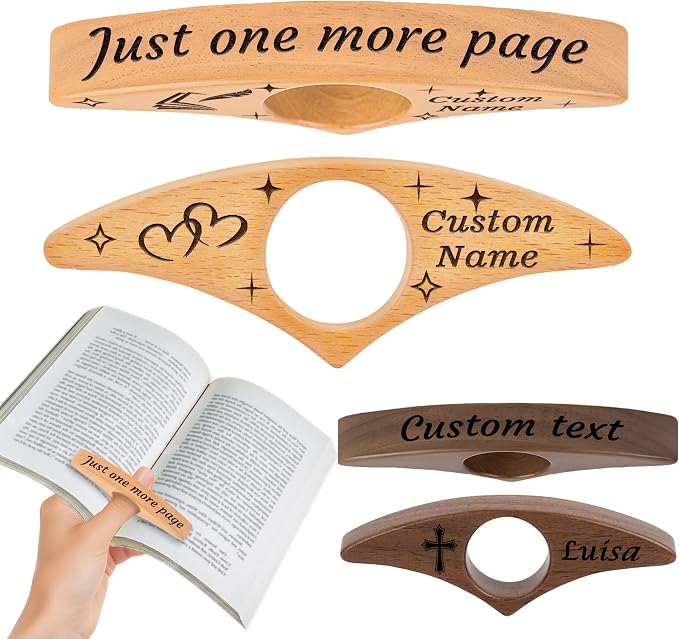 Custom Thumb Book Page Holder, Personalized Book Page Holder with Name and Icon, Custom Wood Page Holder, Gift for Book Lovers, Suitable for Parents and Partners, Christmas, Teacher's Day (S2)