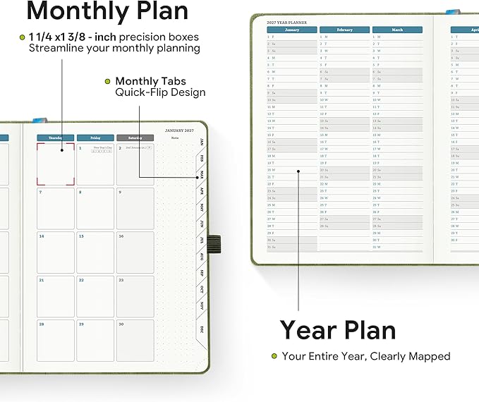 2026-2027 Weekly and Monthly Planner (July 2026–December 2027), 6.5"x8.5", Vertical Layout, 18 Months Agenda with Month Tabs & Pocket, Academic Calendar with Vegan Leather Cover,Caramel