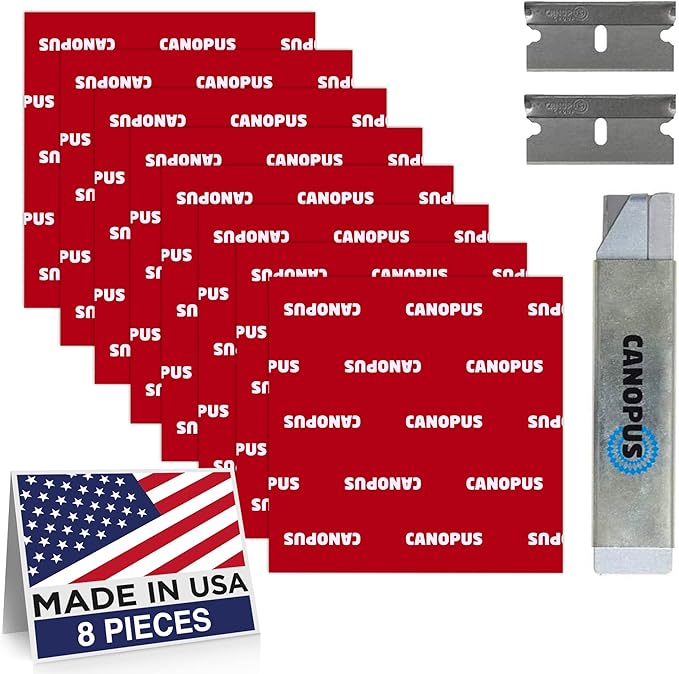 CANOPUS Mounting Square Tape Double Sided, Adhesive Pads Foam Tape, Made in USA, 5952 Roll, 8-PCs 3in x 3in Square Pack, with Box Cutter (1PC) and Razor Replacement (2PCs)