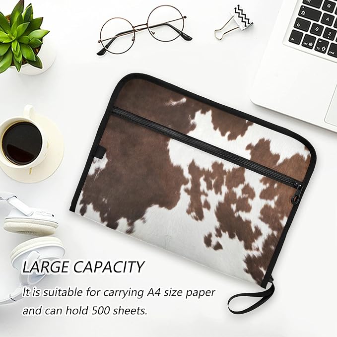 Western Cow Skin Texture Expanding Accordion File Folder with Sticky Labels, 13 Pockets Zip File Folder with Zipper Closure