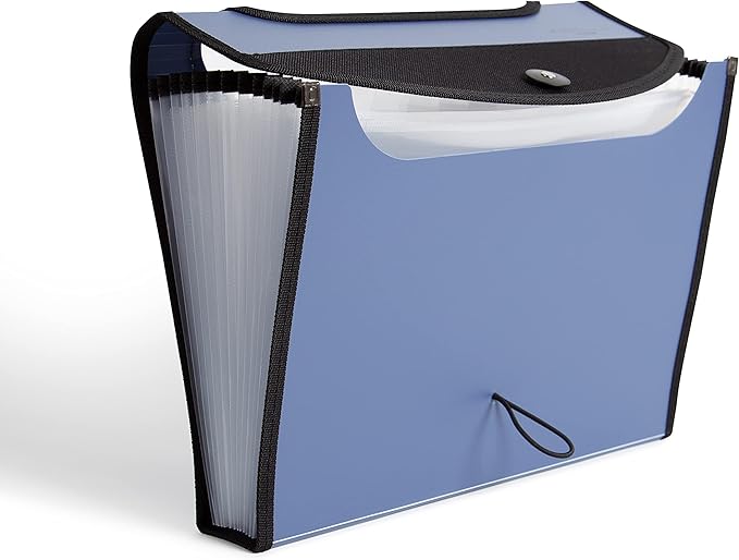 U Brands Expandable Blue 13-Pocket Performance Poly File Folder, Office Supplies, with Clear View Top