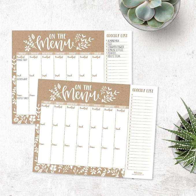Rustic Weekly Meal Planning Calendar Grocery Shopping List Magnet Pad for Fridge, Magnetic Family Pantry Food Menu Board Organizer, Week Diet Prep Planner Tools Refrigerator What to Eat Dinner Notepad