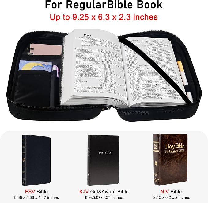 Bible Cover Case for Women & Men, Bible Study Supplies Book Covers with Zipper for Journaling/NIV/ESV/KIV, Carrier Tote Bag Carrying Case with Strap for Teens Travel/Church Bible Study