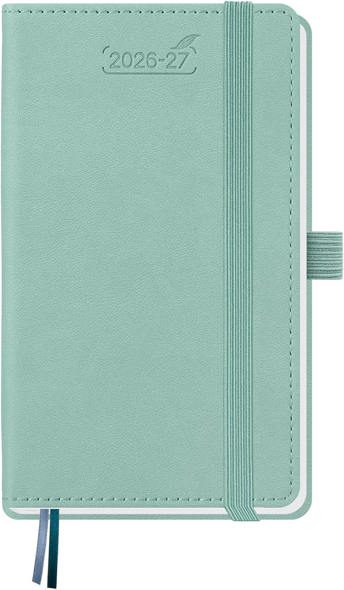 BEZEND Pocket Planner 2026-2027 Weekly and Monthly (3.5" x 6") 18 Months Small Academic Calendar (Jul 26-Dec 27) Ideal for Students, Work & Home, Storage Pocket, PU Leather Hardcover -Mint Green