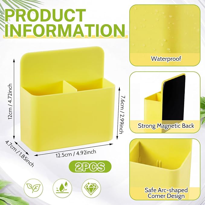 2 Pcs Magnetic Dry Erase Marker Holder Magnetic Pen Holder for Whiteboard Magnet Pencil Storage Organizer for Office Refrigerator Locker Classroom Organization Metal Cabinets (Yellow)