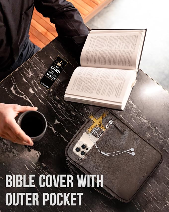 Bible Cover - Bible Case for Men with Durable Handle, Carrying Book Case Church Bag, Protective with Zippered Pocket, Ideal for Church and Prayer Meetings, Christian Gift for Men
