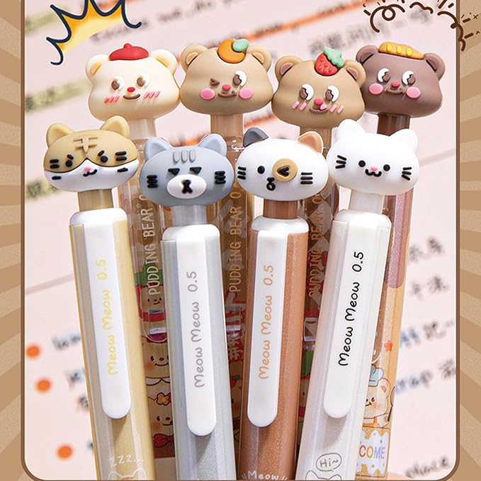 MOZXIRZ 4 Pcs Cute Cat Erasable Pens Retractable Pens Erasable Gel Ink Pens Cartoon 0.5mm Point Black Ink Pen Kawaii Writing Pen Office School Supplies Women Girls Boys (Cat-Black Ink)