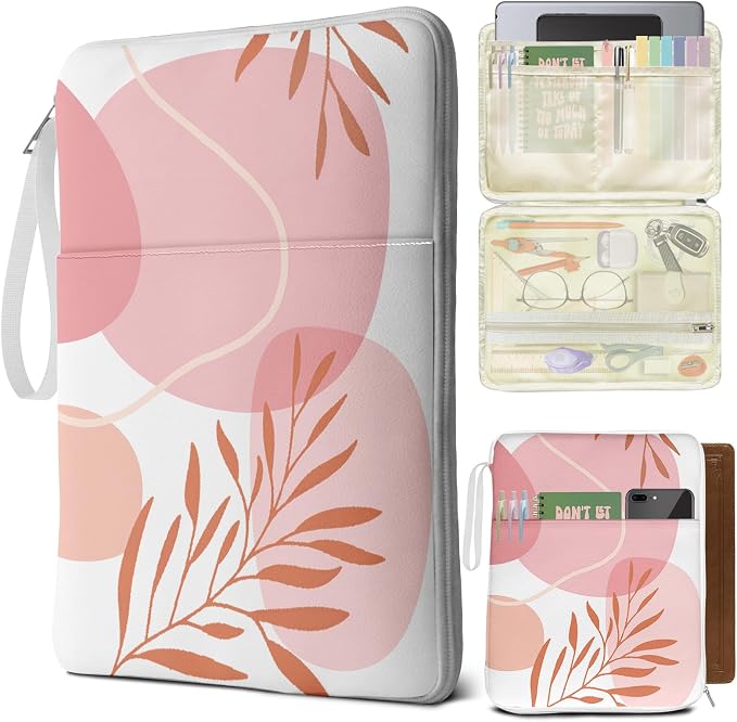 Palm Leaf Book Sleeve Pouch For Women, Paperback Book Protector Case with Zipper, PU Leather Waterproof Book Pouch, Tropics Plants Prints Book Carrying Case for Book Lovers Hardcover Girl Pink