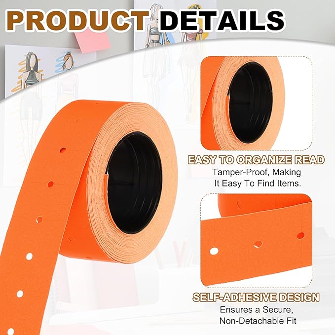 PATIKIL Pricing Labels, 10 Rolls 5000 Price Price Gun Labels Self-Adhesive Rectangular Puzzle Shape Marker Tag Stickers for Date Gun, Orange