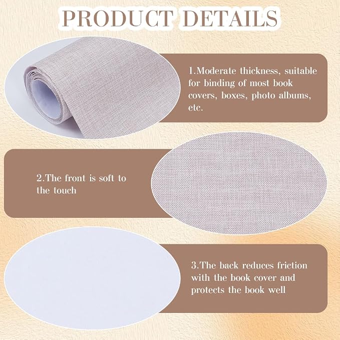 CRASPIRE 51 x 11.8 Inch Book Binding Cloth Book Cover Fabric with Paper Back Old Lace Linen Woven Polyester Bookcover for Books Album Scrapbooking Archival DIY Covering Bookbinding Protector