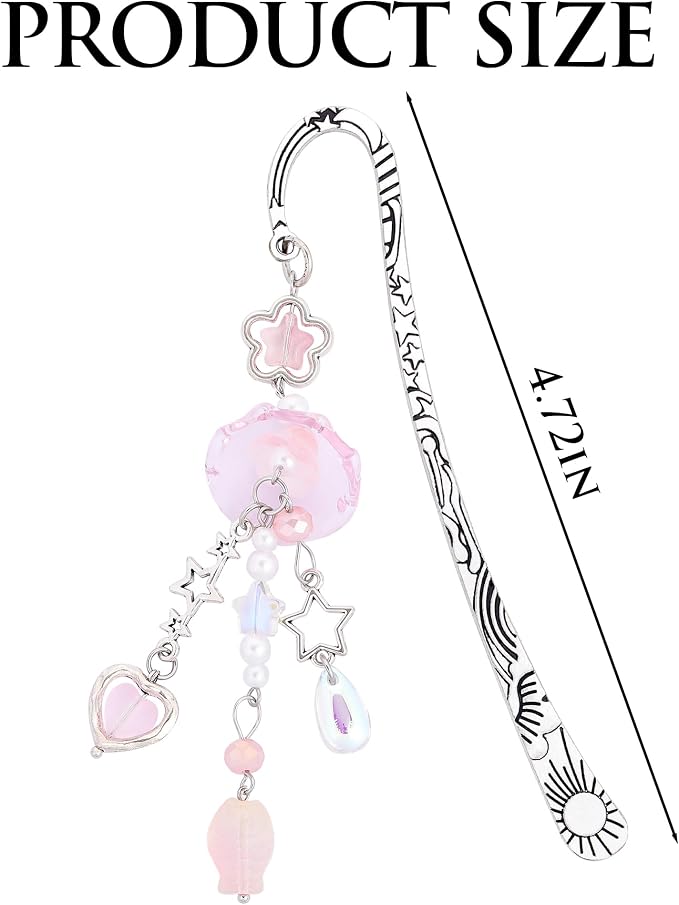 Cute Jellyfishs Metal Bookmark - Charm Pink Book Mark Unique Y2k Beads Aesthetic Page Marker Funny Gift for Reading Lovers Women Girls Booworms Accessories Birthday Student Teachers School