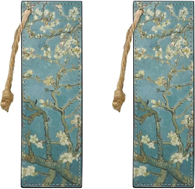 Bookmark 2 PCS Leather Bookmarks for Women, Men, Book Lovers, Page Markers for Students Teachers Reading Almond Blossom Personalized Bookmark