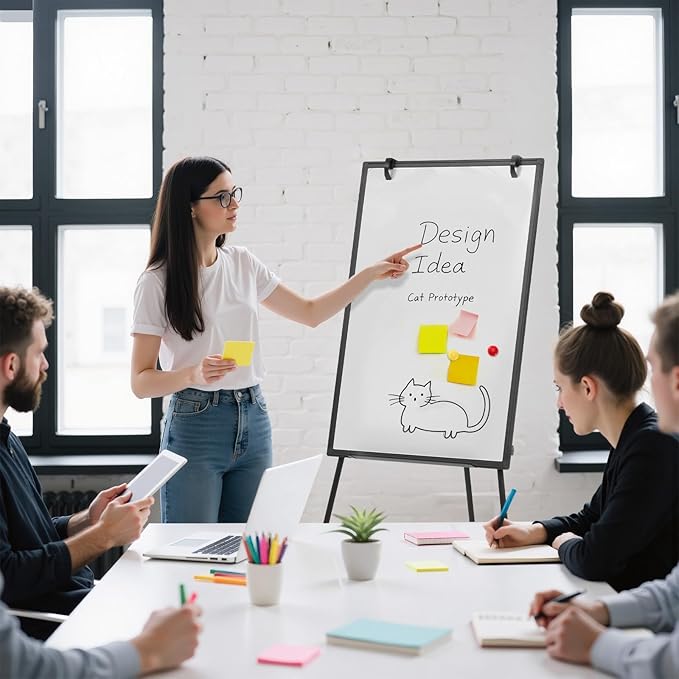 DUMOS Whiteboard Easel 40 x 28 Inches, Magnetic White Board Dry Erase, Porbable Boards Height Adjustable, Dry Erase Board with Stand for School, Office and Home, Silver Aluminium Frame, Black