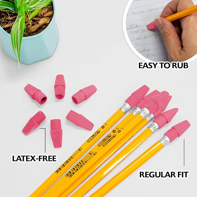 BAZIC Products Pink Eraser Top, Latex-Free Pencil Top Erasers with Arrowhead Caps, Non-Toxic Erasers for Kids, Students, Teachers, Classroom, Art, Homework & School Supplies, 144/Pack, 24-Pack