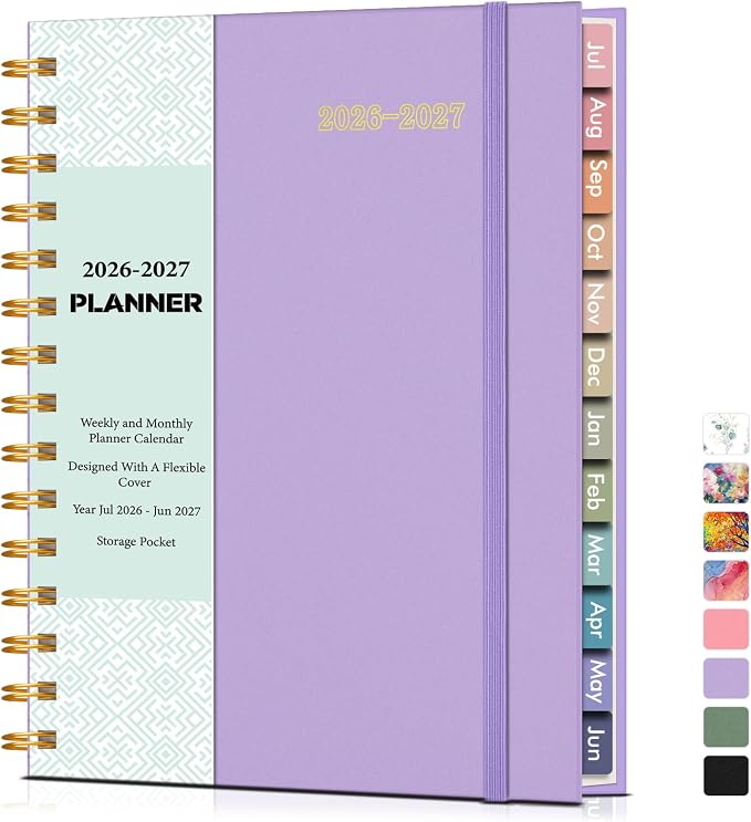 Academic Planner 2026-2027, Weekly and Monthly Calendar Planner from July 2026 - June 2027, 6.1" x 8.2" A5 Large Daily Agenda Book with Tabs, Flexible Cover, College School Organizer for Student Teacher, Purple