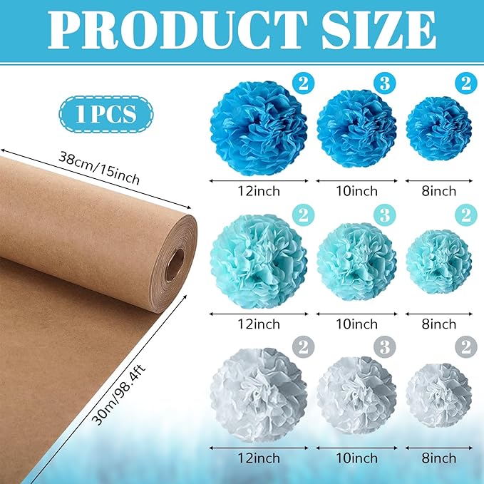 Classroom Tree Bulletin Board Set DIY 3D Cardboard Tree with Paper Pom Poms Kraft Craft Welcome Classroom Bulletin Board for Back to School Nursery Elementary Teacher Chalkboard Wall Decor (Blue)