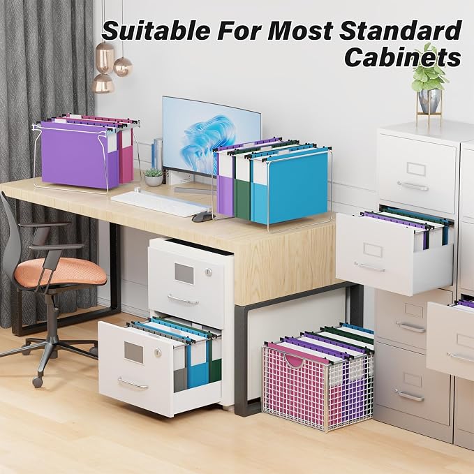 Ansook Plastic Hanging File Folders Letter Size, 3 inch Hanging Folders for Filing Cabniet, 6 Pack File Folders with Tabs, Hanging File Folder Organizers for School Office Home - Assorted Colors