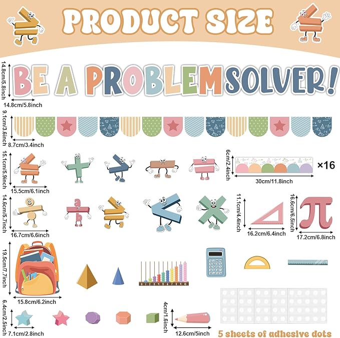 Boho Math Bulletin Board Set Mathematics Symbol Paper Cutouts Be A Problem Solver Bulletin Board Back to School Classroom Decorations for Teacher Educational Elementary Middle Schools Wall Decor
