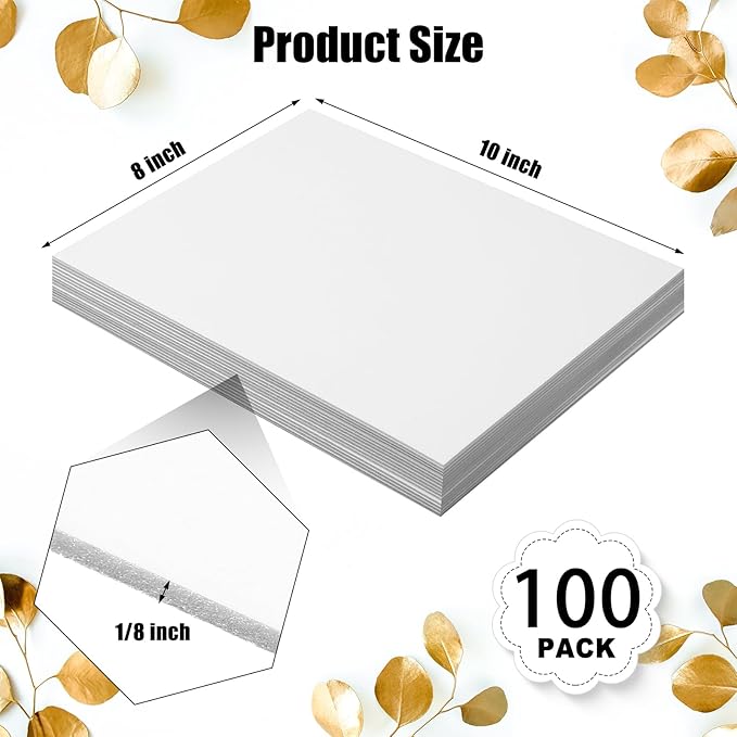 Frienda Foam Boards Thickness Foam Poster Boards for Presentation Board for School Crafts Office Art Projects(8 x 10 Inch,White,100 Pack)