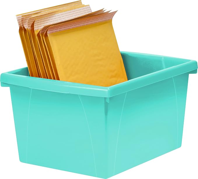Storex 4 Gallon Storage Bin – Plastic Classroom Organizer for Books and Supplies, Teal, 6-Pack (61477C06C)