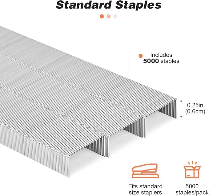 Stapler with 5000 Staples - Office Stapler, 25 Sheet Capacity, Staplers for Desk, Non-Slip, Orange